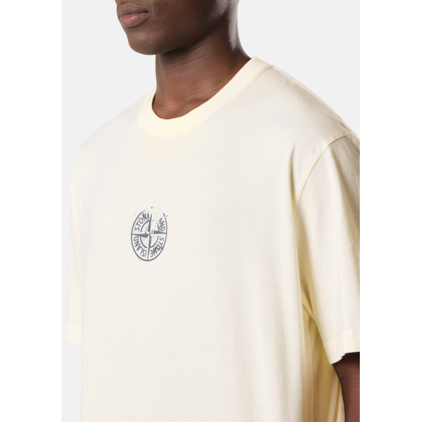 T-shirt col rond manche courte STONE ISLAND en jersey de coton bio écru imprimé « Vertical Placement »