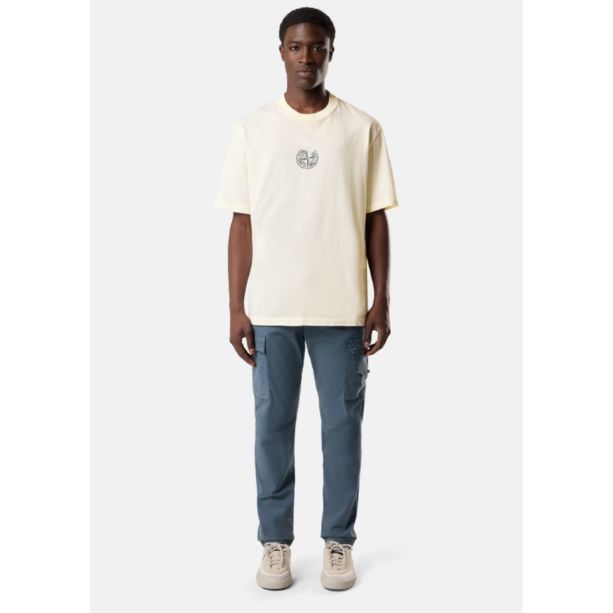 T-shirt col rond manche courte STONE ISLAND en jersey de coton bio écru imprimé « Vertical Placement »