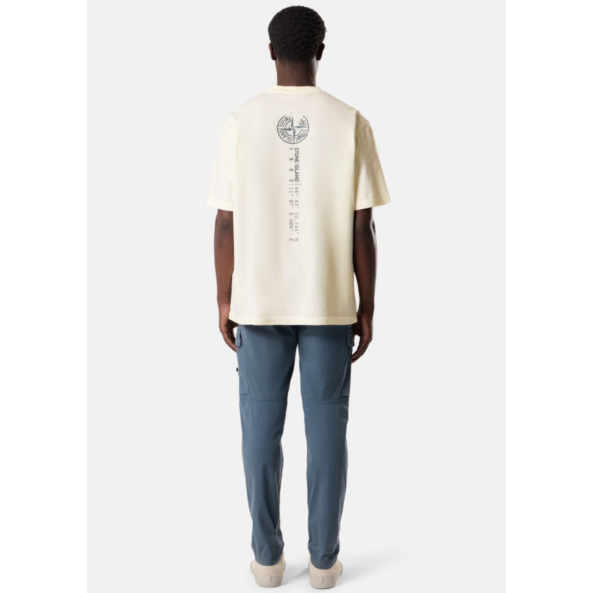 T-shirt col rond manche courte STONE ISLAND en jersey de coton bio écru imprimé « Vertical Placement »