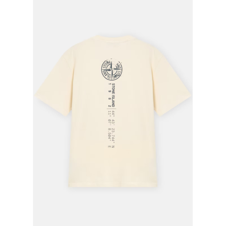 T-shirt col rond manche courte STONE ISLAND en jersey de coton bio écru imprimé « Vertical Placement »