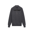 Pull oversize col montant zippé laine cachemire gris ardoise logo poitrine