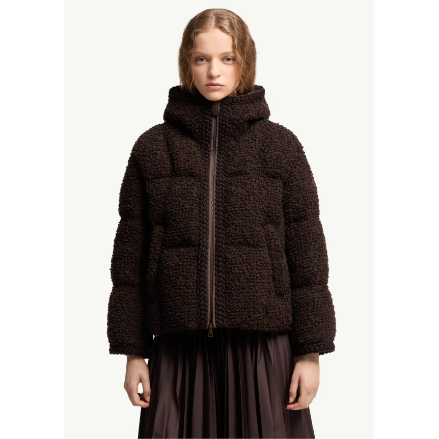Doudoune courte à capuche MONCLER Cristallin en laine mélangée marron chocolat