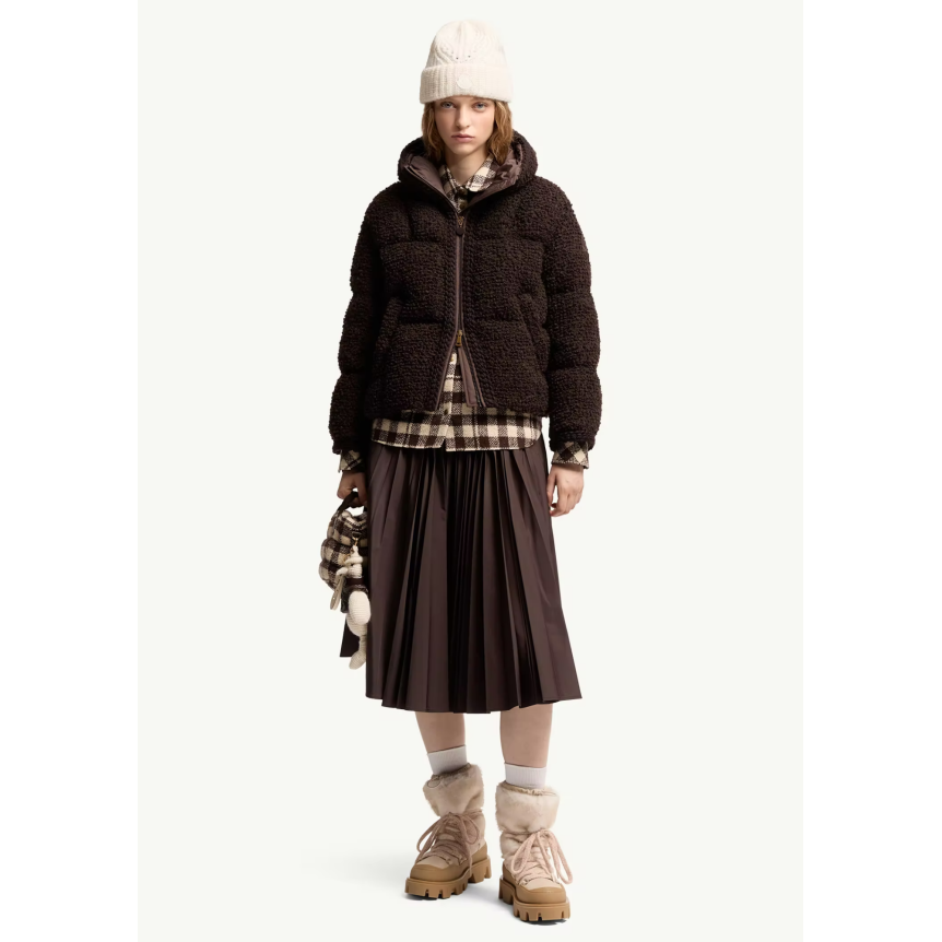 Doudoune courte à capuche MONCLER Cristallin en laine mélangée marron chocolat