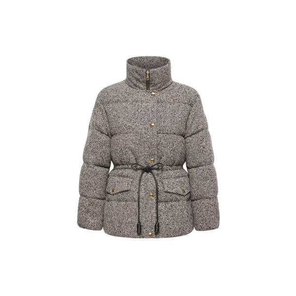 Doudoune courte à capuche MONCLER Diaphanes laine mélangée gris noir chiné bouton doré
