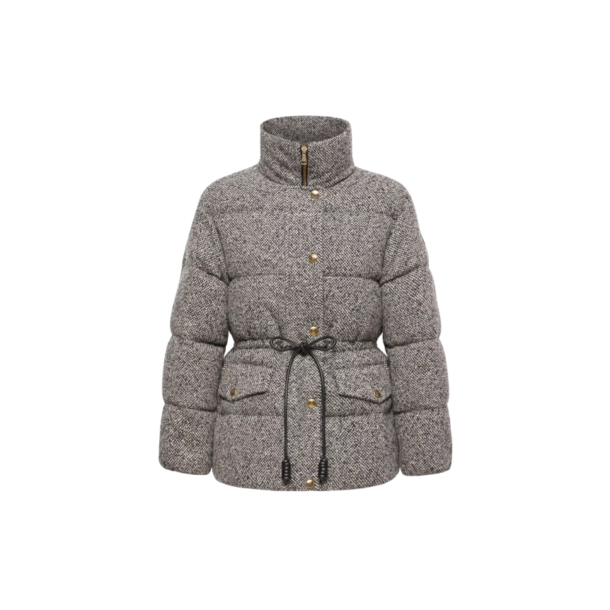Doudoune courte à capuche MONCLER Diaphanes laine mélangée gris noir chiné bouton doré