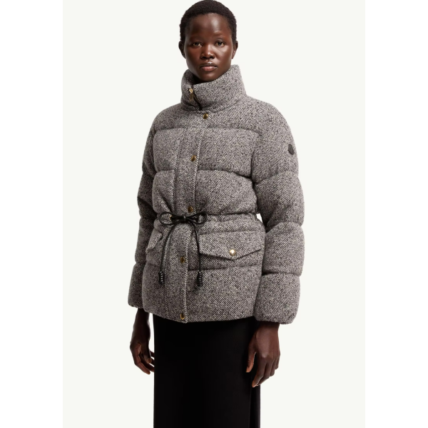 Doudoune courte à capuche MONCLER Diaphanes laine mélangée gris noir chiné bouton doré