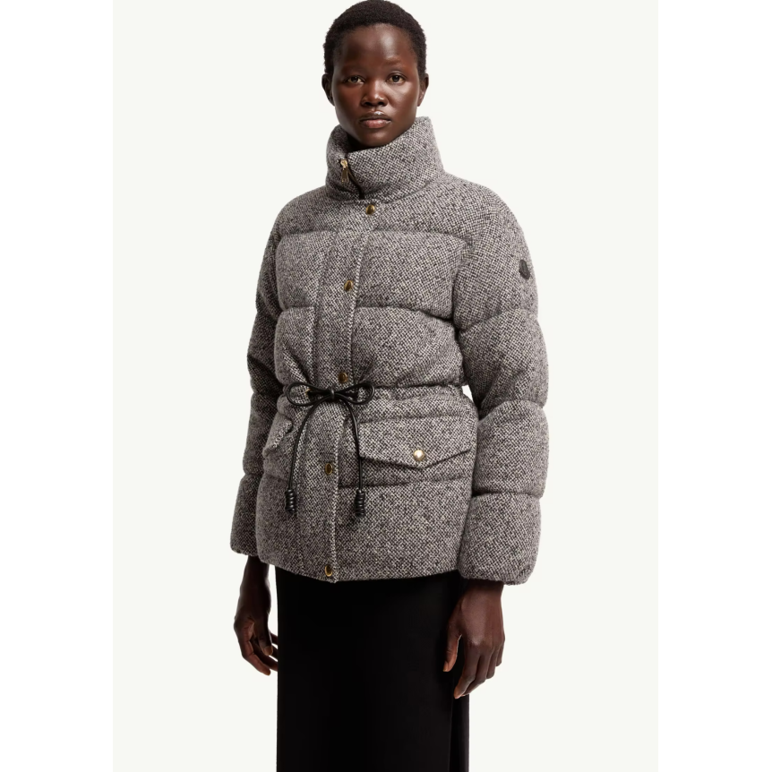 Doudoune courte à capuche MONCLER Diaphanes laine mélangée gris noir chiné bouton doré