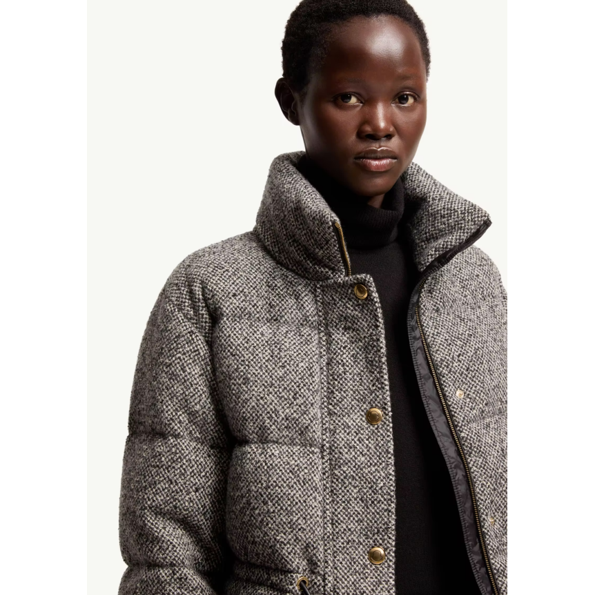 Doudoune courte à capuche MONCLER Diaphanes laine mélangée gris noir chiné bouton doré