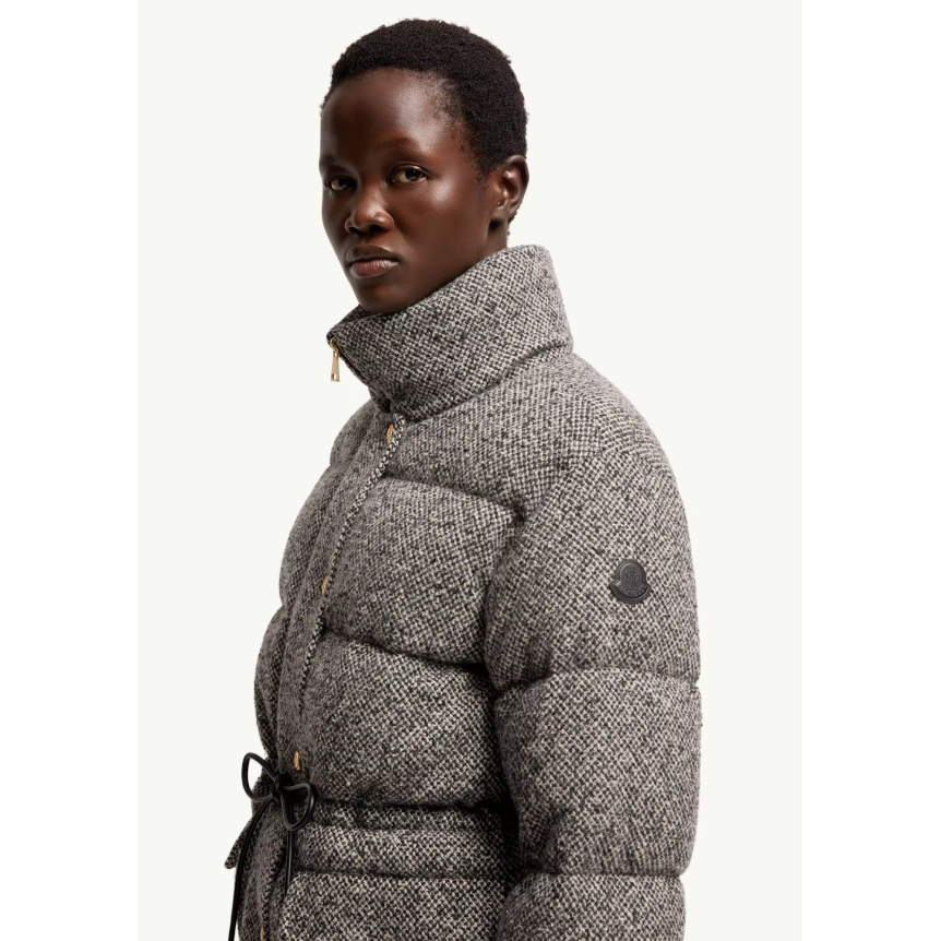 Doudoune courte à capuche MONCLER Diaphanes laine mélangée gris noir chiné bouton doré