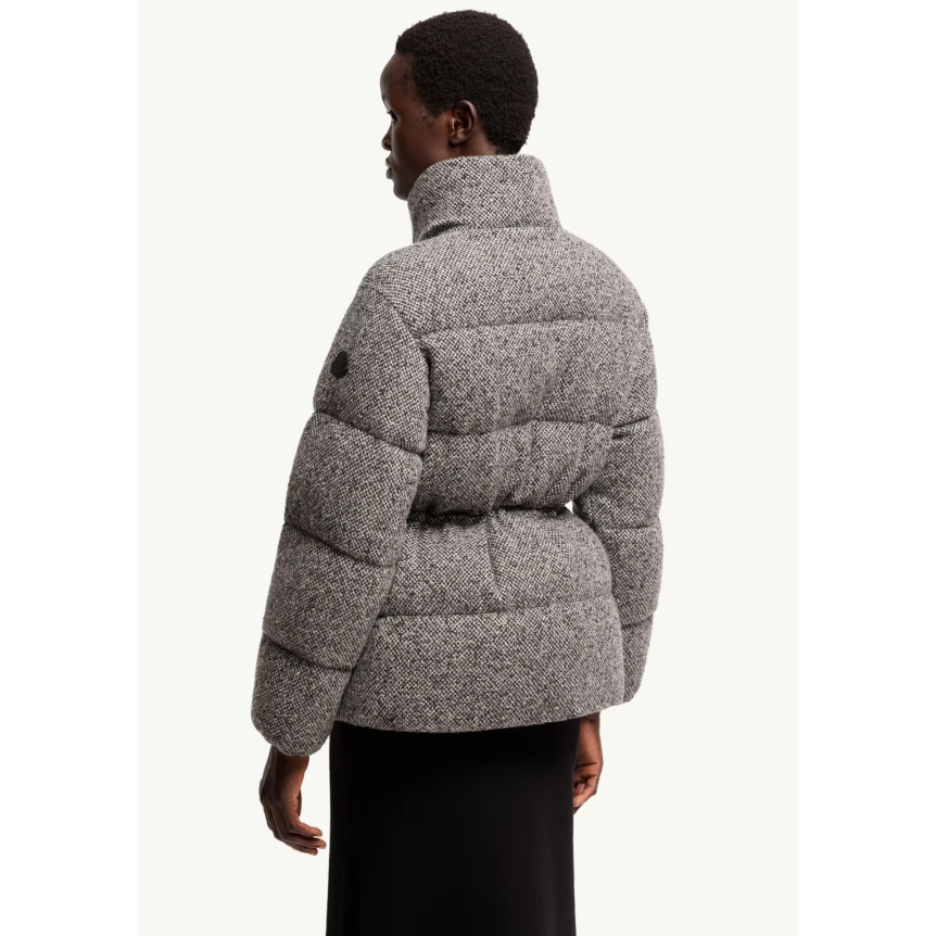 Doudoune courte à capuche MONCLER Diaphanes laine mélangée gris noir chiné bouton doré