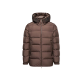 Doudoune mi-longue à capuche Orvelle nylon marron chocolat mat capuche logo écriture