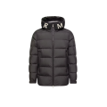 Doudoune mi-longue à capuche Orvelle nylon noir mat capuche logo écriture blanc