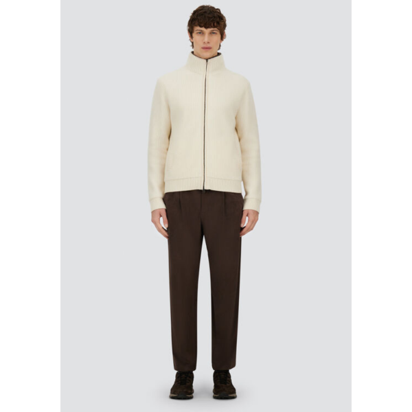 Cardigan zippé HERNO Resort en jersey de pure laine écru col fourrure marron