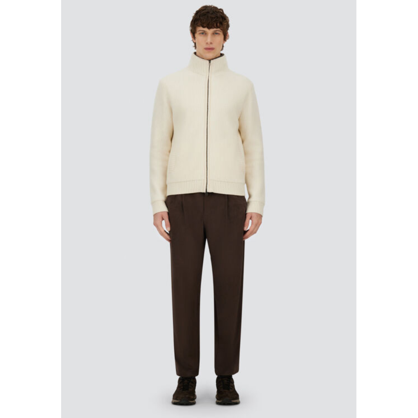 Cardigan zippé HERNO Resort en jersey de pure laine écru col fourrure marron