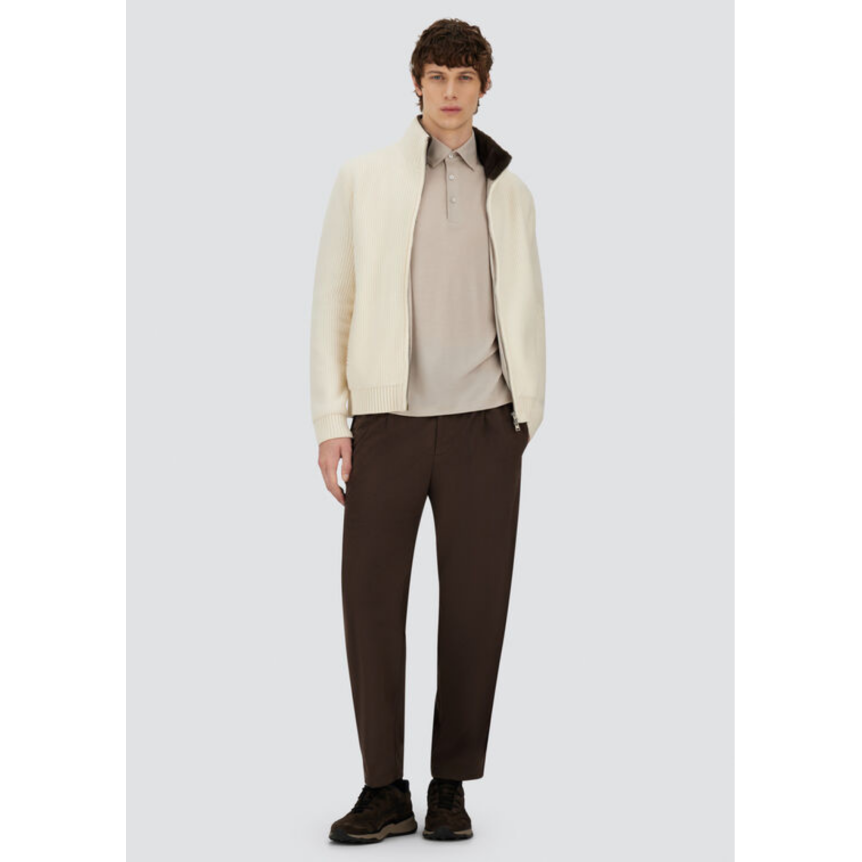 Cardigan zippé HERNO Resort en jersey de pure laine écru col fourrure marron