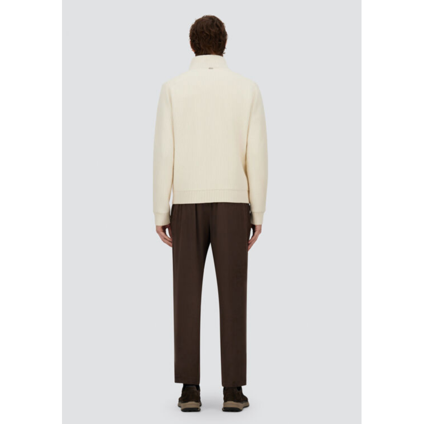 Cardigan zippé HERNO Resort en jersey de pure laine écru col fourrure marron