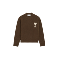 Pull col rond maille laine alpaga marron cœur blanc