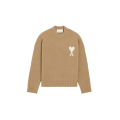 Pull col rond maille laine alpaga beige cœur blanc