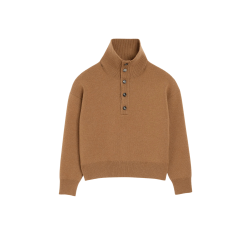 Pull AMI Paris col montant boutonné en laine camel