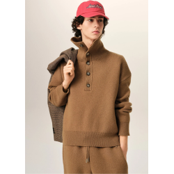 Pull AMI Paris col montant boutonné en laine camel