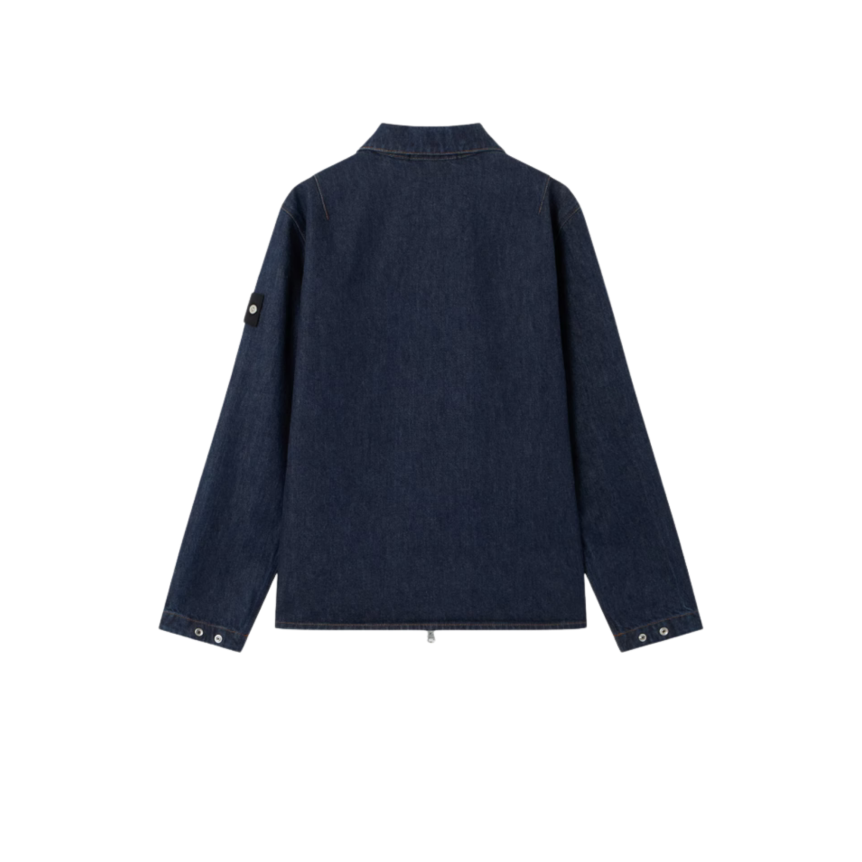 Surchemise ample STONE ISLAND zippée coton denim brut bleu indigo