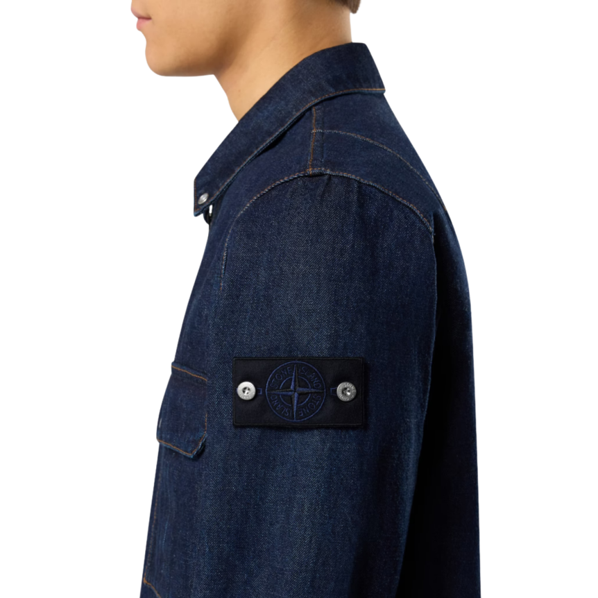 Surchemise ample STONE ISLAND zippée coton denim brut bleu indigo