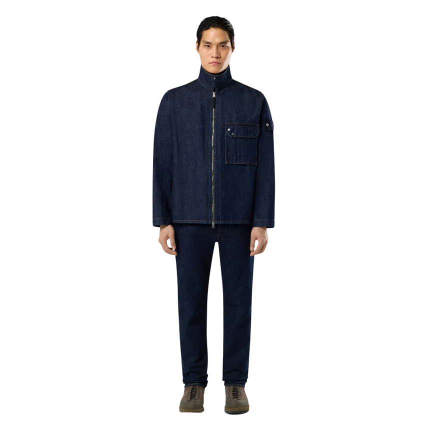 Surchemise ample STONE ISLAND zippée coton denim brut bleu indigo