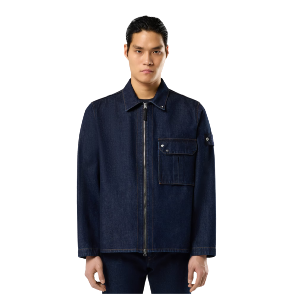 Surchemise ample STONE ISLAND zippée coton denim brut bleu indigo