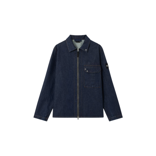 Surchemise ample STONE ISLAND zippée coton denim brut bleu indigo