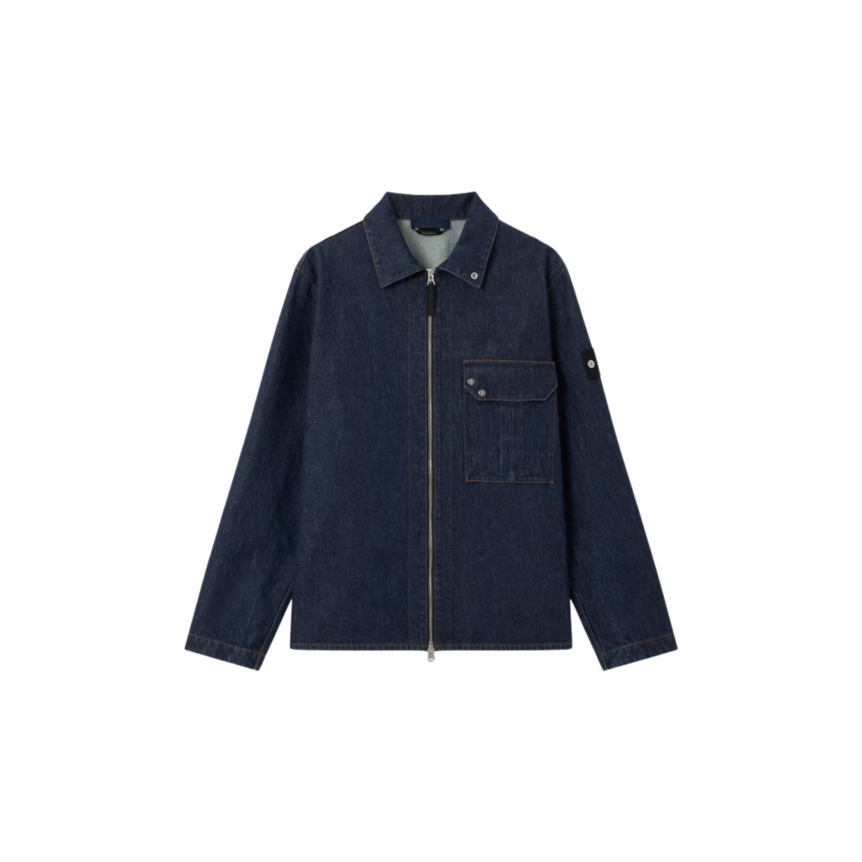 Surchemise ample STONE ISLAND zippée coton denim brut bleu indigo