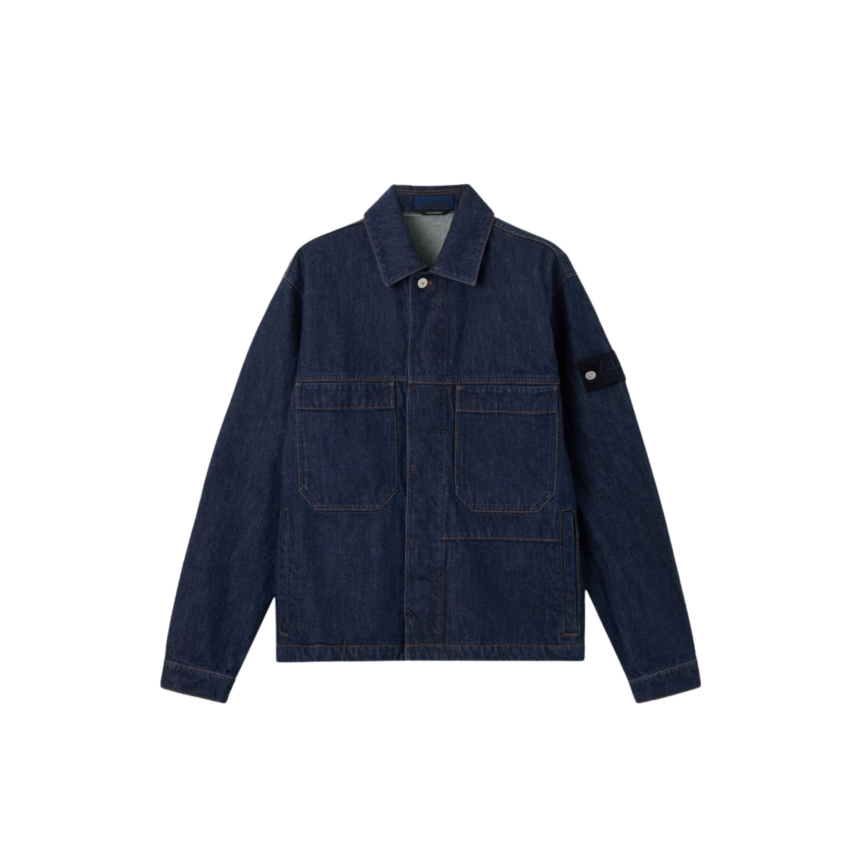Blouson Veste STONE ISLAND coach boutonnée denim coton bleu indigo