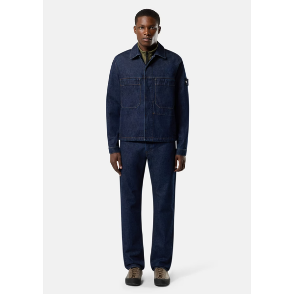 Blouson Veste STONE ISLAND coach boutonnée denim coton bleu indigo