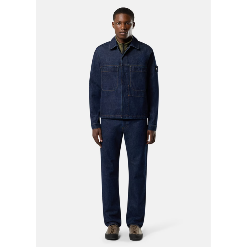Blouson Veste STONE ISLAND coach boutonnée denim coton bleu indigo