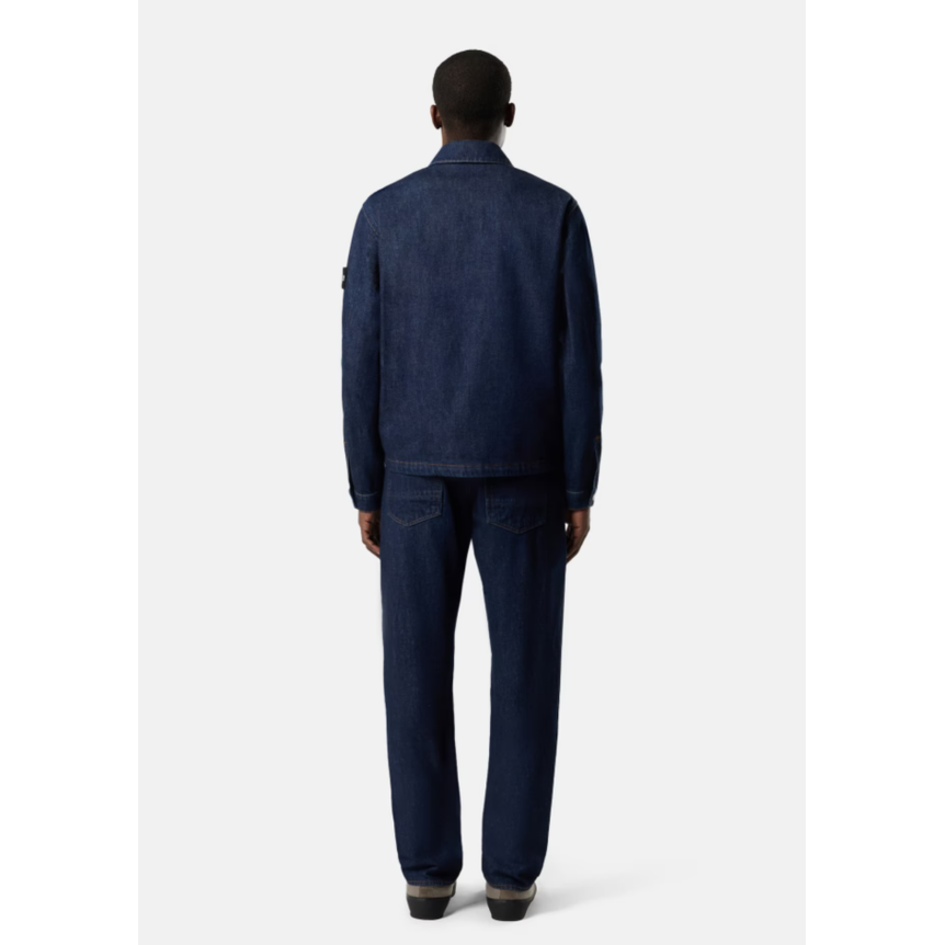 Blouson Veste STONE ISLAND coach boutonnée denim coton bleu indigo
