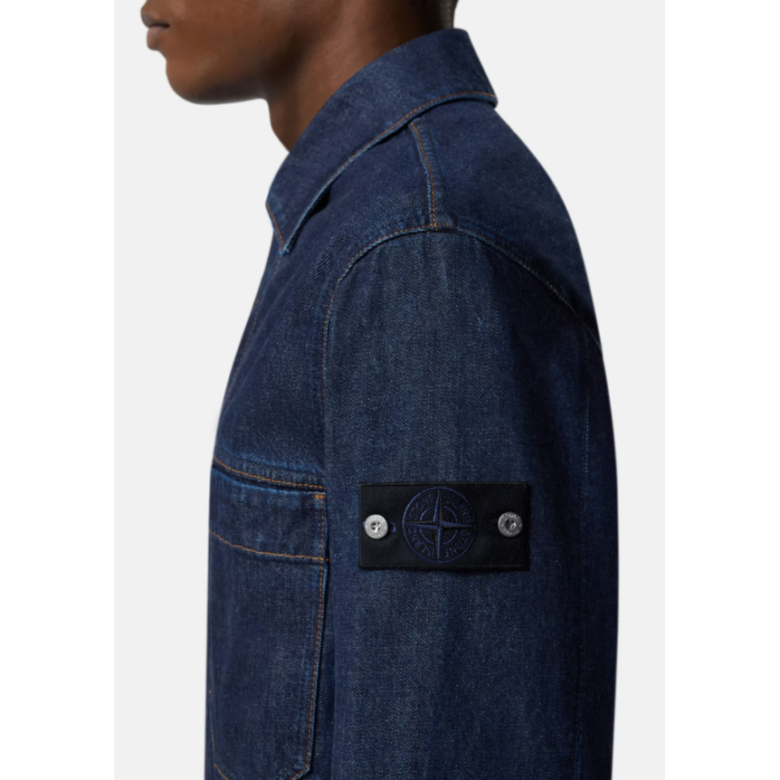 Blouson Veste STONE ISLAND coach boutonnée denim coton bleu indigo
