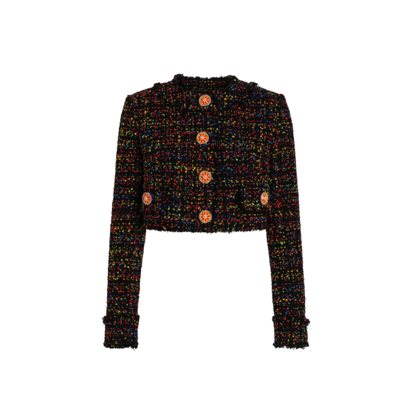 Veste courte à boutons DOLCE & GABBANA en tweed viscose laine mélangée pois multicolore
