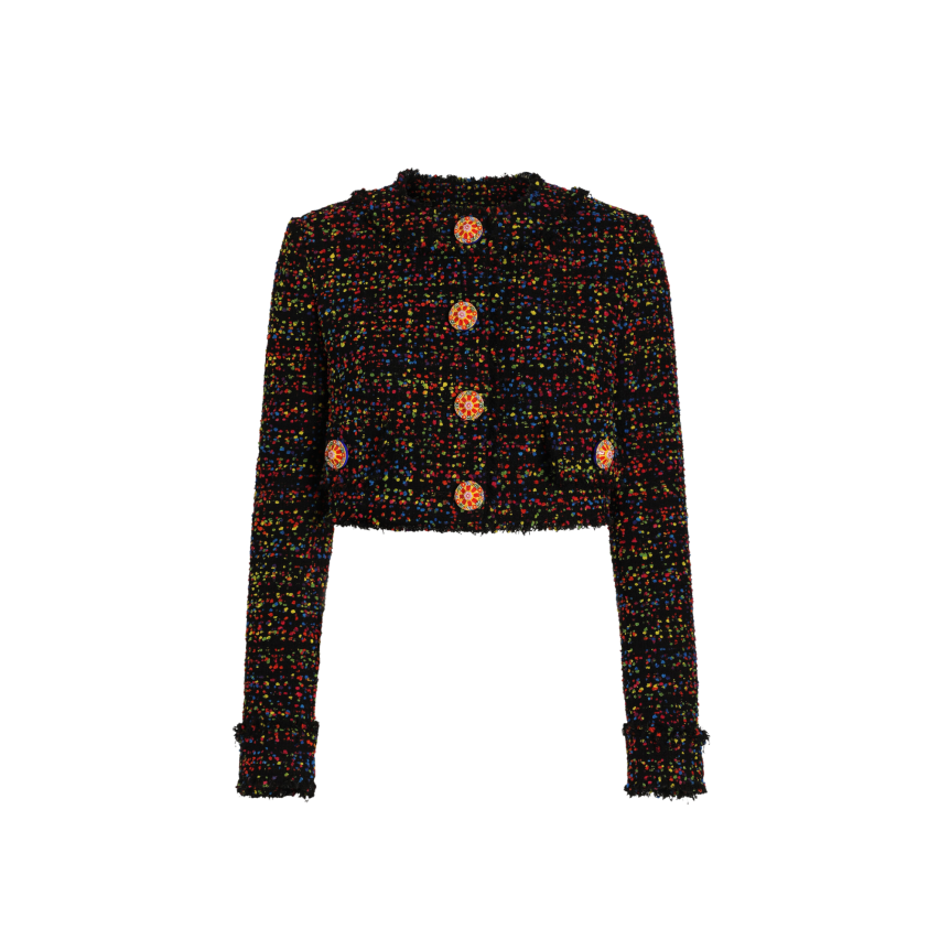Veste courte à boutons DOLCE & GABBANA en tweed viscose laine mélangée pois multicolore