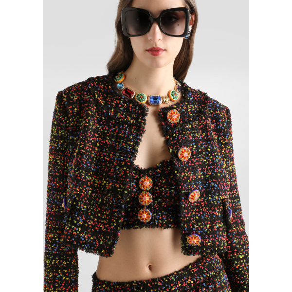 Veste courte à boutons DOLCE & GABBANA en tweed viscose laine mélangée pois multicolore