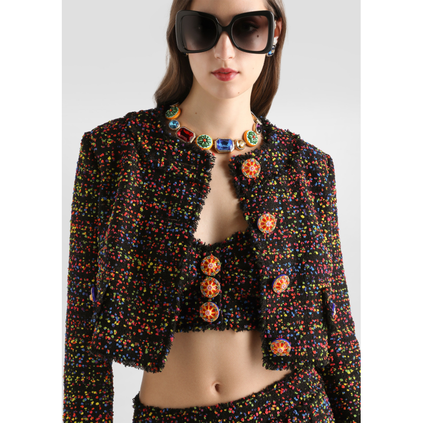 Veste courte à boutons DOLCE & GABBANA en tweed viscose laine mélangée pois multicolore