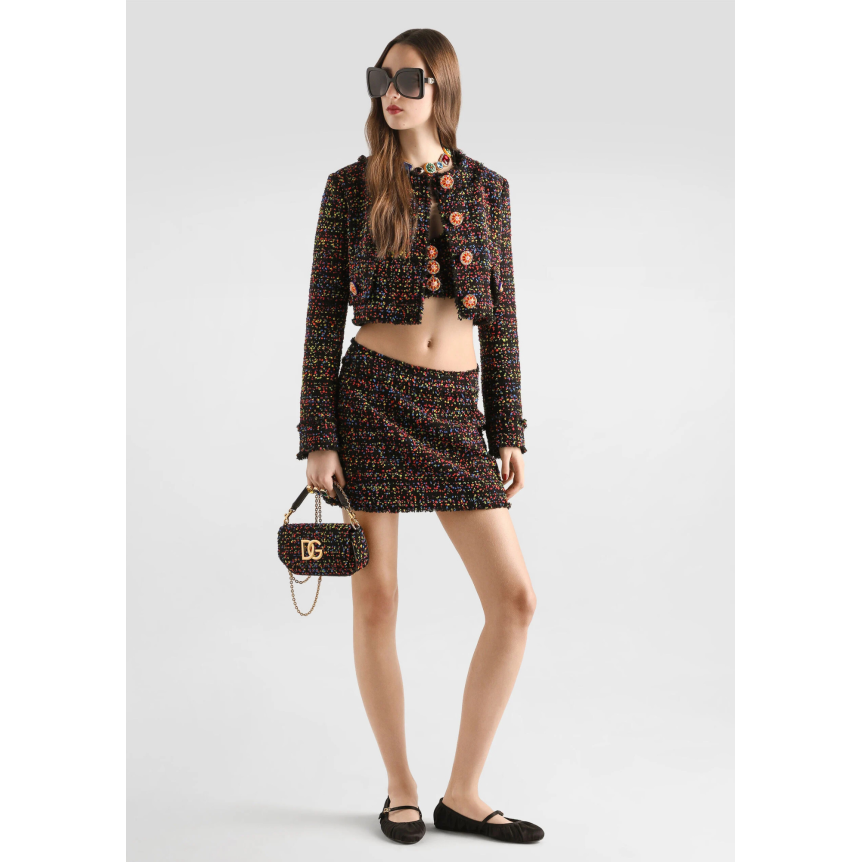 Veste courte à boutons DOLCE & GABBANA en tweed viscose laine mélangée pois multicolore