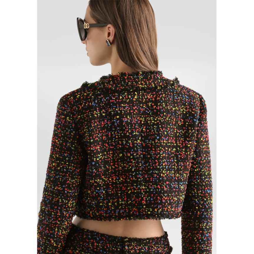 Veste courte à boutons DOLCE & GABBANA en tweed viscose laine mélangée pois multicolore