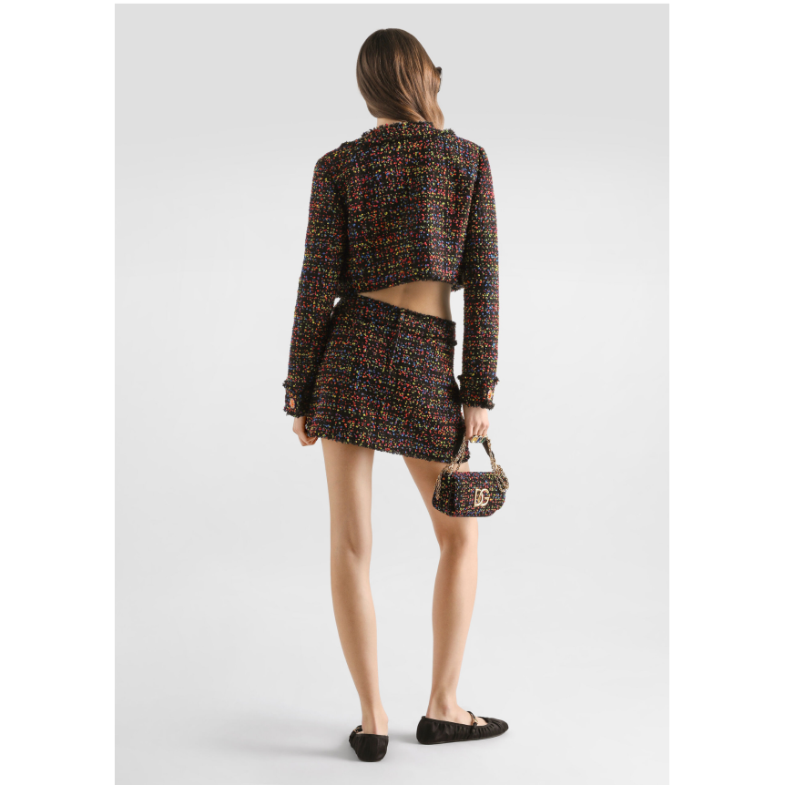 Veste courte à boutons DOLCE & GABBANA en tweed viscose laine mélangée pois multicolore