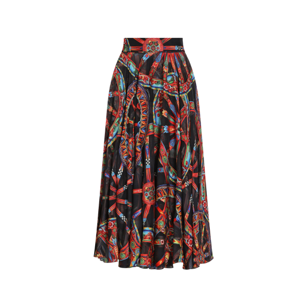 Jupe longue évasée en twill viscose soie dévoré imprimé Carretto