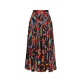 Jupe longue évasée en twill viscose soie noir dévoré imprimé Carretto
