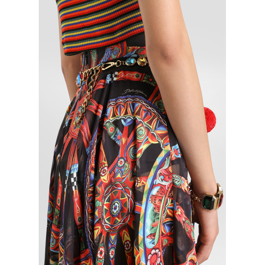 Jupe longue évasée en twill viscose soie dévoré imprimé Carretto