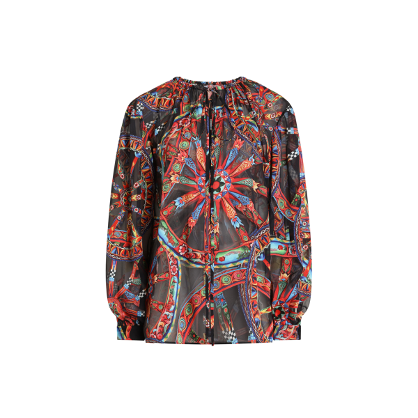 Blouse DOLCE & GABBANA en sergé noir viscose soie dévoré à imprimé Carretto