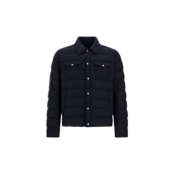 Surchemise veste boutonnée HERNO laine viscose bleu marine flanelle matelassée