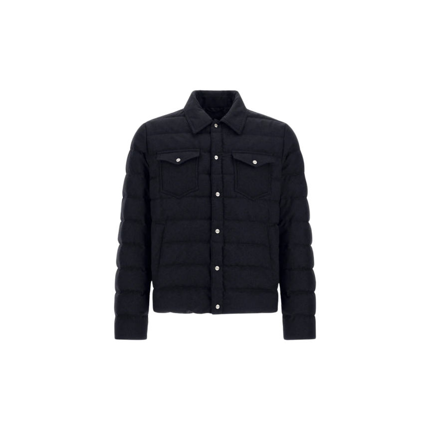 Surchemise veste boutonnée HERNO laine viscose bleu marine flanelle matelassée