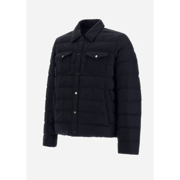 Surchemise veste boutonnée HERNO laine viscose bleu marine flanelle matelassée