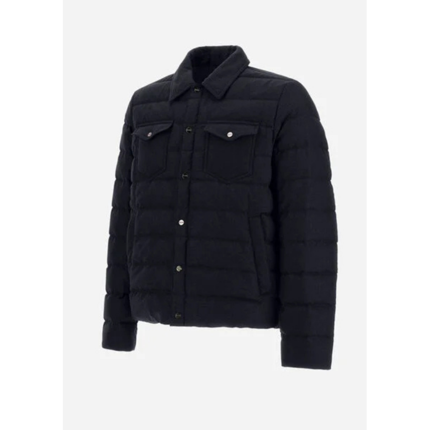 Surchemise veste boutonnée HERNO laine viscose bleu marine flanelle matelassée